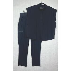 FIGS Scrub Set High Waisted Yola FREEx Lined  Scrub Pants LT Rafaela Top M Black